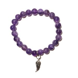 Purple Elastic Beaded Angel Wing Bracelet